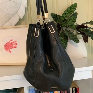 Coach Black Leather Shoulder Bag with Gold Accents